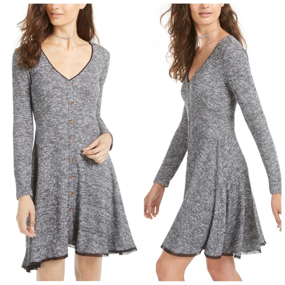 Marled Rib-Knit Flat and Flare Dress